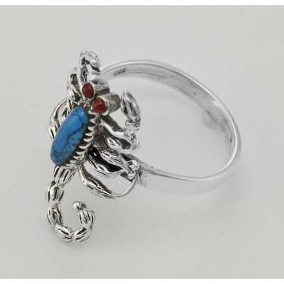 Turquoise Body Scorpion Ring with Carnelian Eyes Scorpio Sterling Silver - R-160