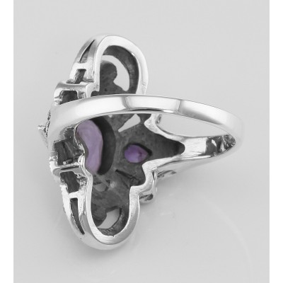 Amethyst and Marcasite Ring - Sterling Silver - R-387-AM