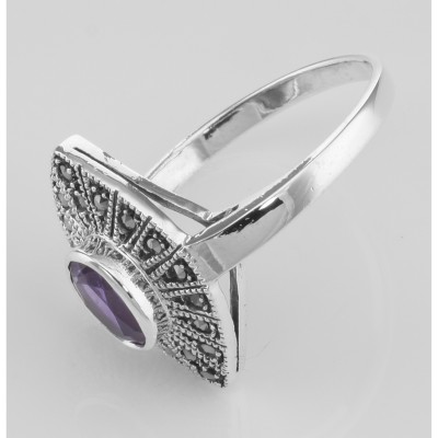 Lovely 1/2 Carat Genuine Amethyst and Marcasite Ring - Sterling Silver - R-391