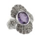 2 1/4 Carat Genuine Amethyst and Marcasite Ring - Sterling Silver - R-395