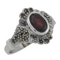 Antique Style Garnet and Marcasite Ring - Sterling Silver