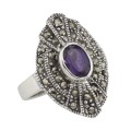 1/2 Carat Genuine Amethyst and Marcasite Ring - Sterling Silver
