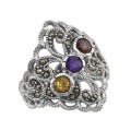 Antique Style Marcasite Multi-Stone Ring - Sterling Silver