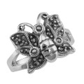 Antique Style Marcasite Butterfly Ring - Sterling Silver