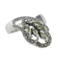 Antique Style Genuine Peridot Ring Marcasite Accents - Sterling Silver