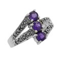 Amethyst Marcasite Ring - Sterling Silver
