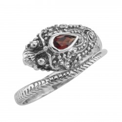 Genuine Red Garnet Cobra Ring - Sterling Silver