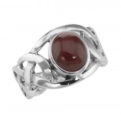 Unique Cab Cut Red Carnelian Celtic Knot Ring - Sterling Silver
