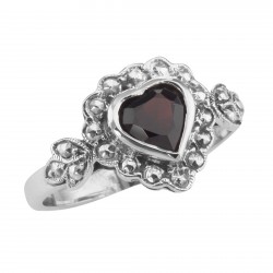 Heart Shaped Garnet Colored CZ Gemstone Ring - Sterling Silver