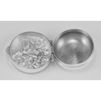 Sterling Silver Pillbox w/ Ivy Wall Design  Made in USA - TX-303-2