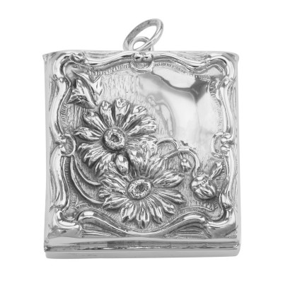 Beautiful Victorian Floral Design Stamp Box - Sterling Silver Pill Box - X-2365