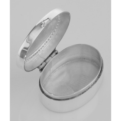 Small Oval Beaded Border Keepsake Sterling Silver Pillbox - Engravable - X-253