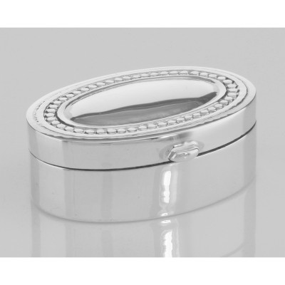 Small Oval Beaded Border Keepsake Sterling Silver Pillbox - Engravable - X-253