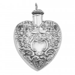 Large Antique Style Heart Perfume Bottle Pendant - Sterling Silver